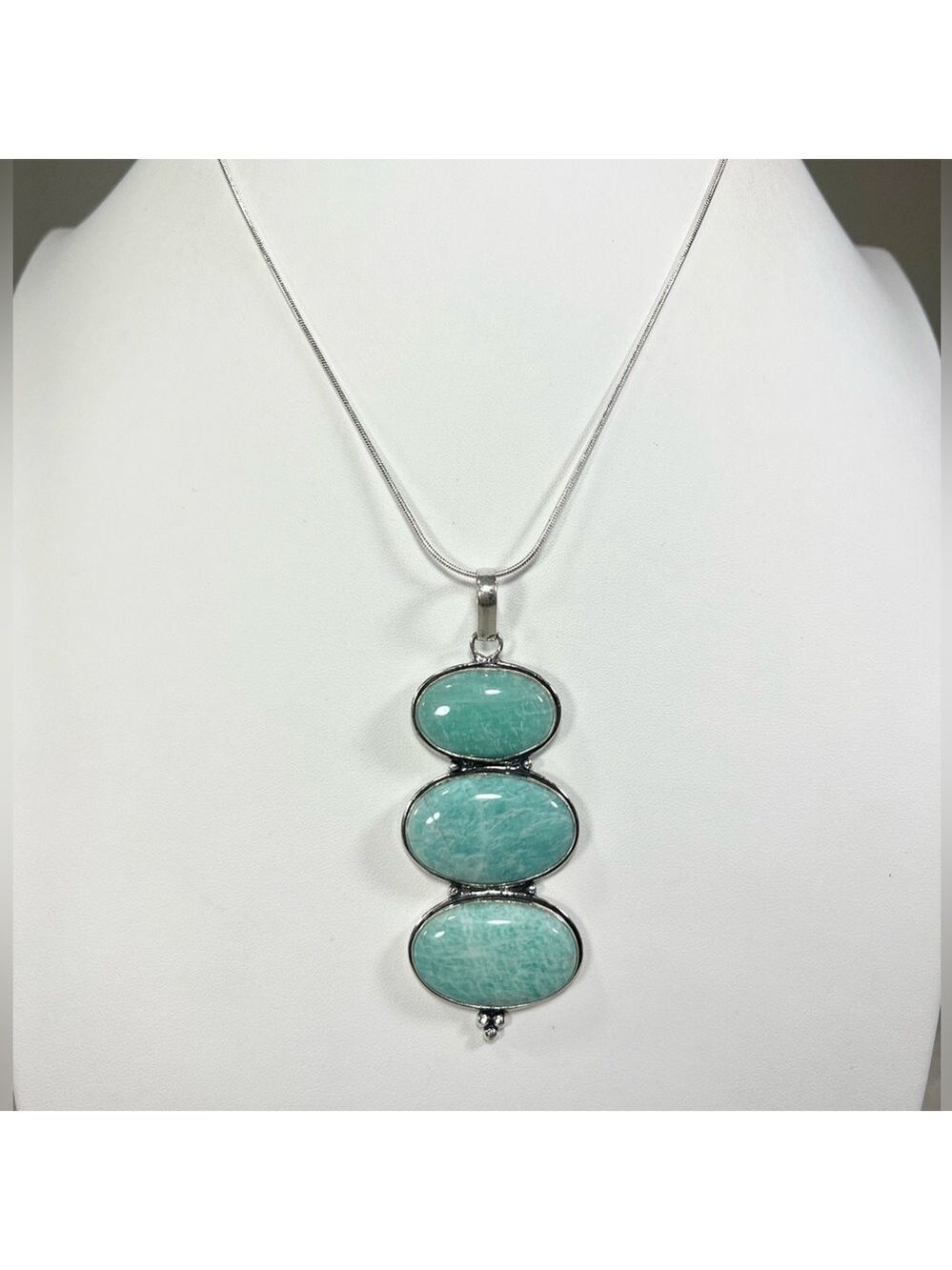 Amazonite Triple Stone 925 Large Gemstone Pendant - Picture 3 of 5